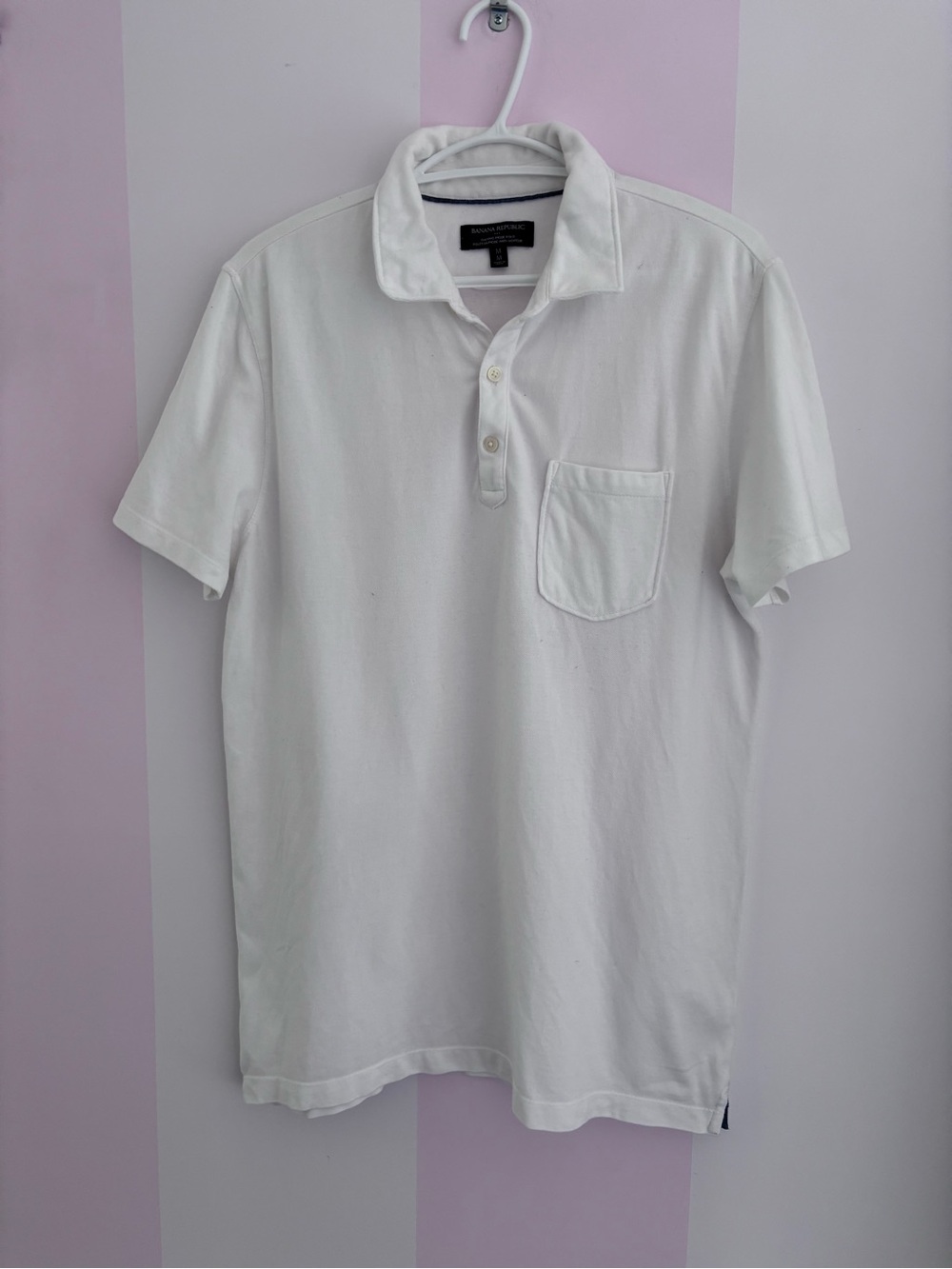Banana Republic White Short-Sleeve Polo with Chest Pocket